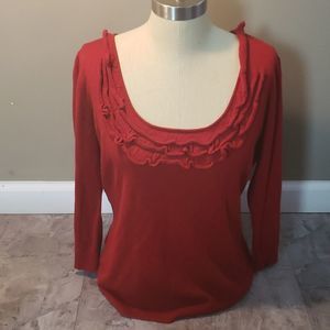 New York and Company Ruffer Trim Red Sweater Size L